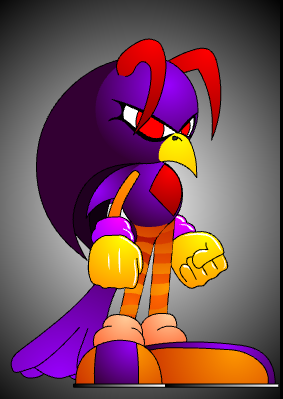 Représentation imageographique de oc sonic piaf mi violet mi orange un peu danette bigout yeux rouges