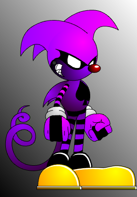 Représentation graphique d'un oc sonic violet 80% violet, pique noir sur le torse tahr Lancer